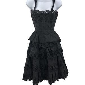 Vintage Junior House Sleeveless Corset Top Tiered Skirt Black 2 pc. islet set XS